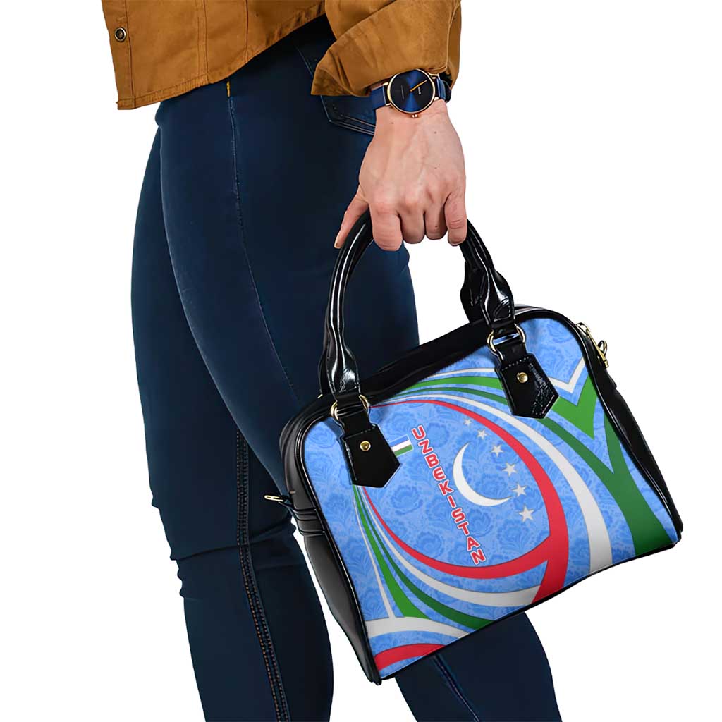 Uzbekistan Shoulder Handbag with Crescent Star and Ornamental Swirl Design TS04