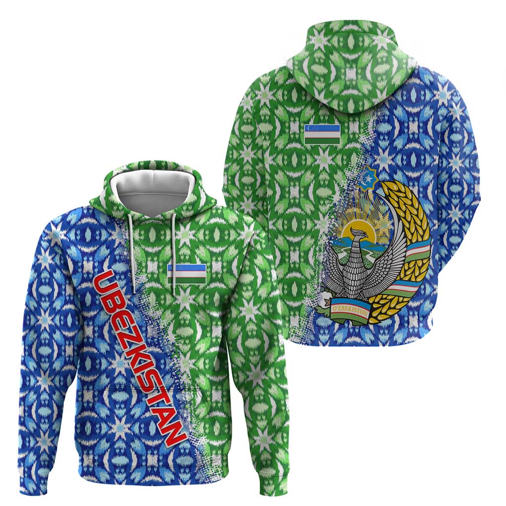 Uzbekistan Hoodie with Ikat Pattern and National Coat of Arms Design TS04