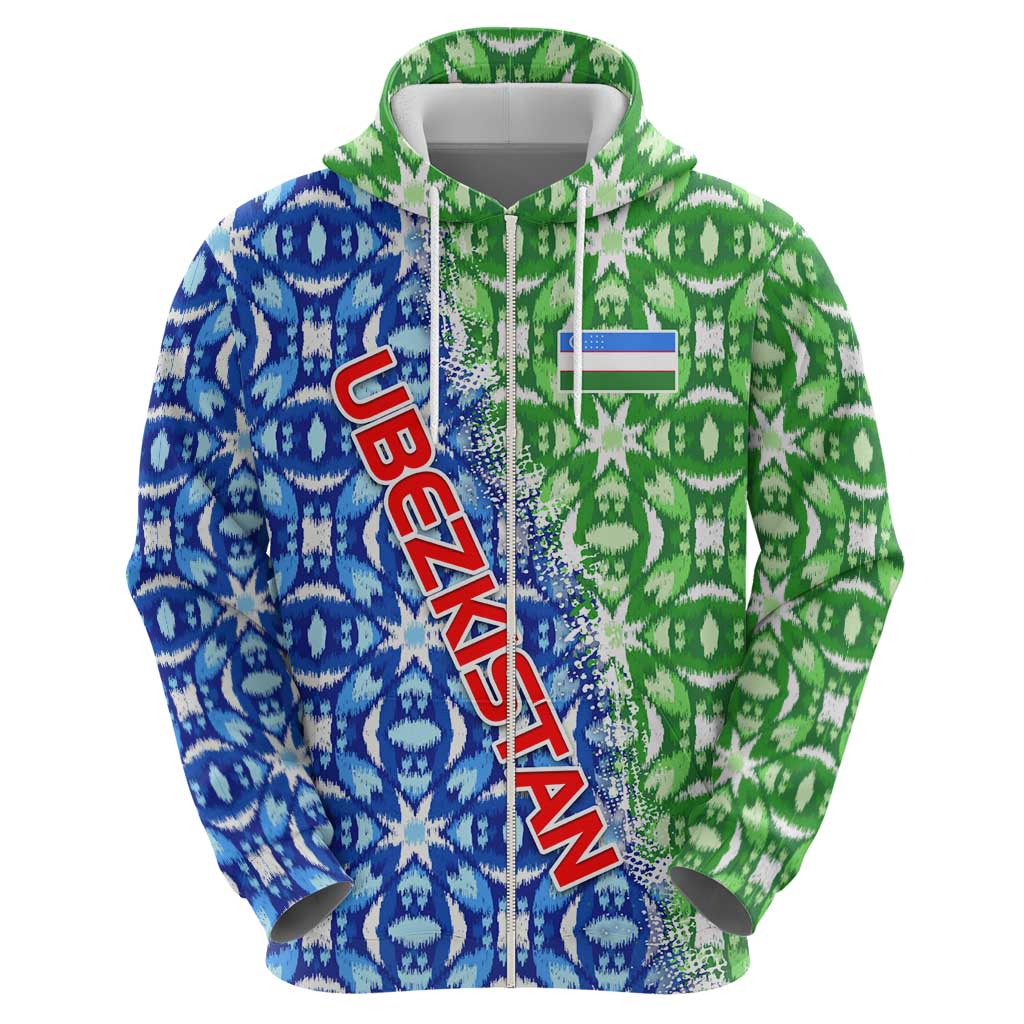 Uzbekistan Hoodie with Ikat Pattern and National Coat of Arms Design TS04