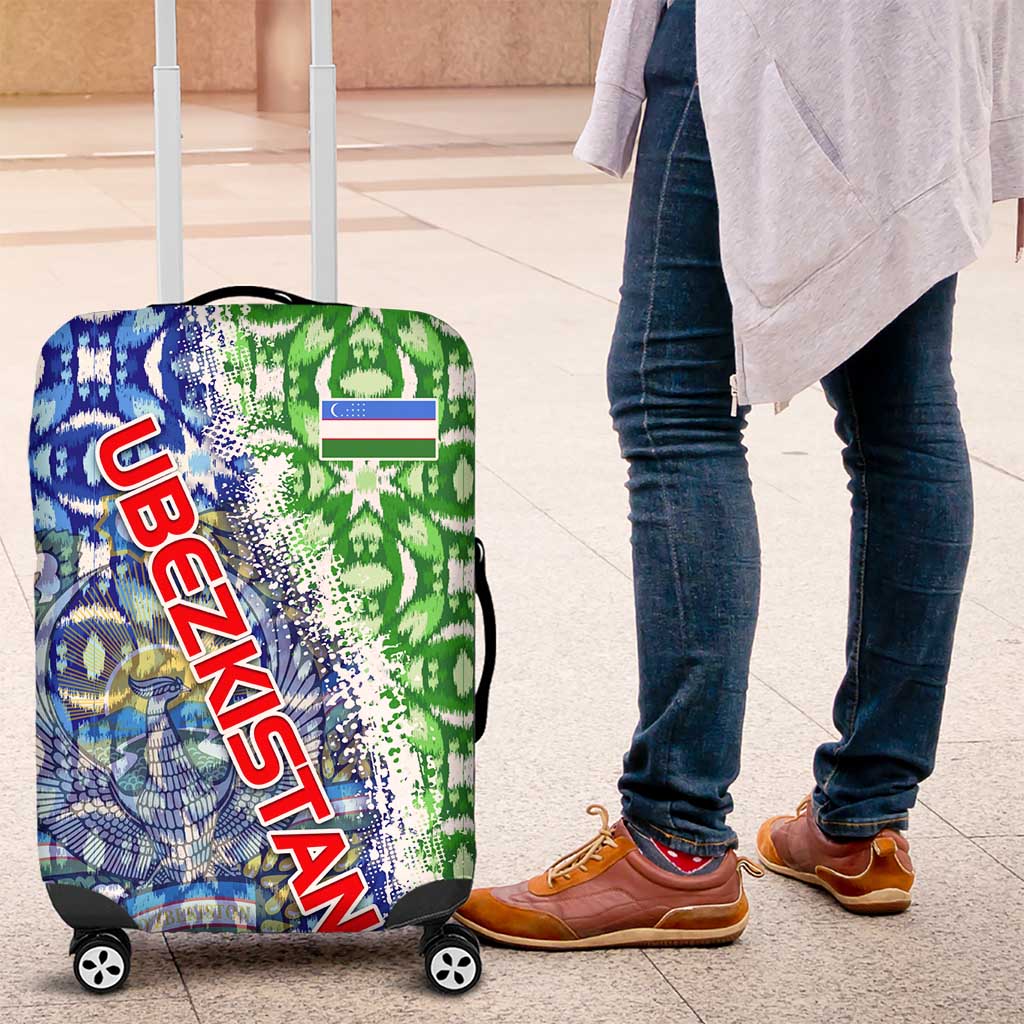 Uzbekistan Luggage Cover with Ikat Pattern and National Coat of Arms Design TS04