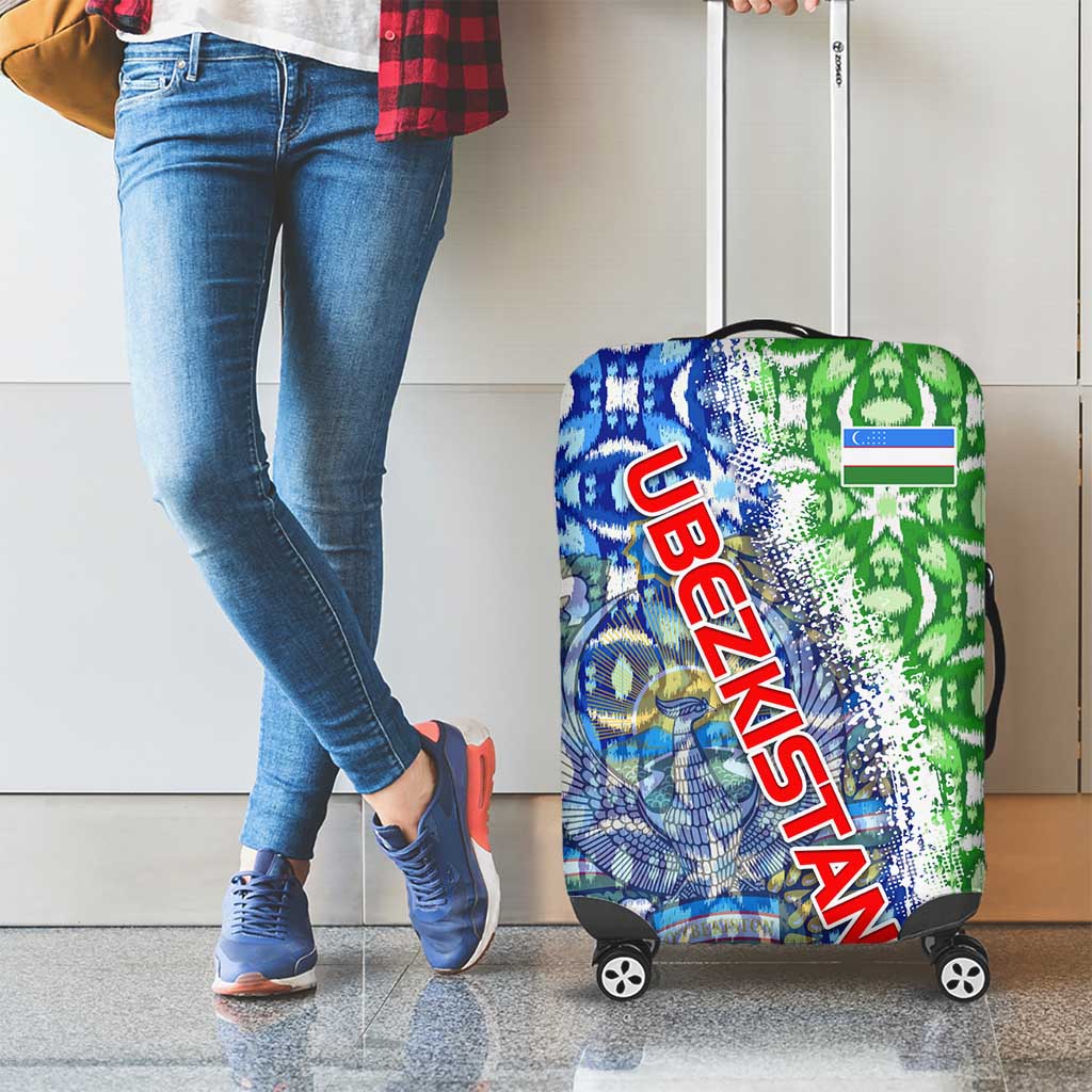 Uzbekistan Luggage Cover with Ikat Pattern and National Coat of Arms Design TS04