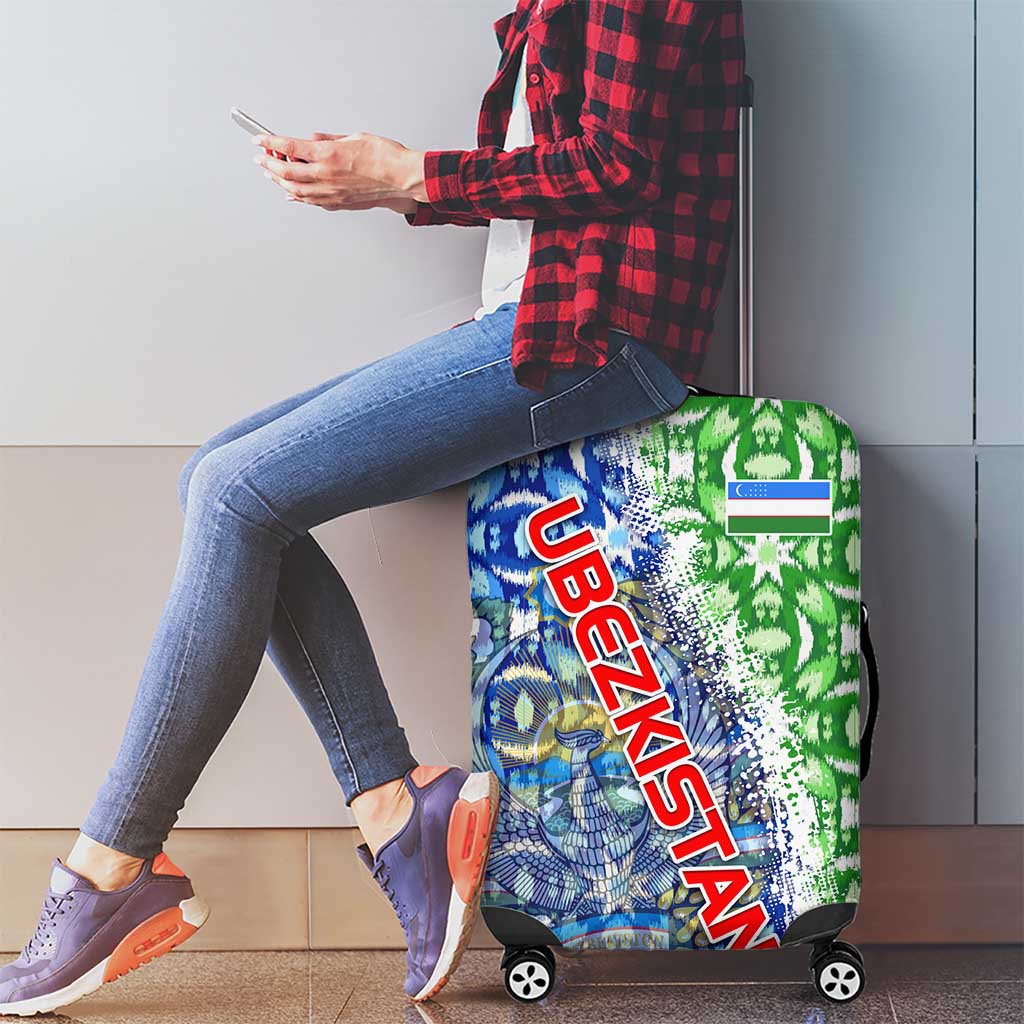 Uzbekistan Luggage Cover with Ikat Pattern and National Coat of Arms Design TS04