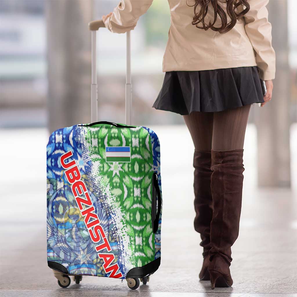 Uzbekistan Luggage Cover with Ikat Pattern and National Coat of Arms Design TS04