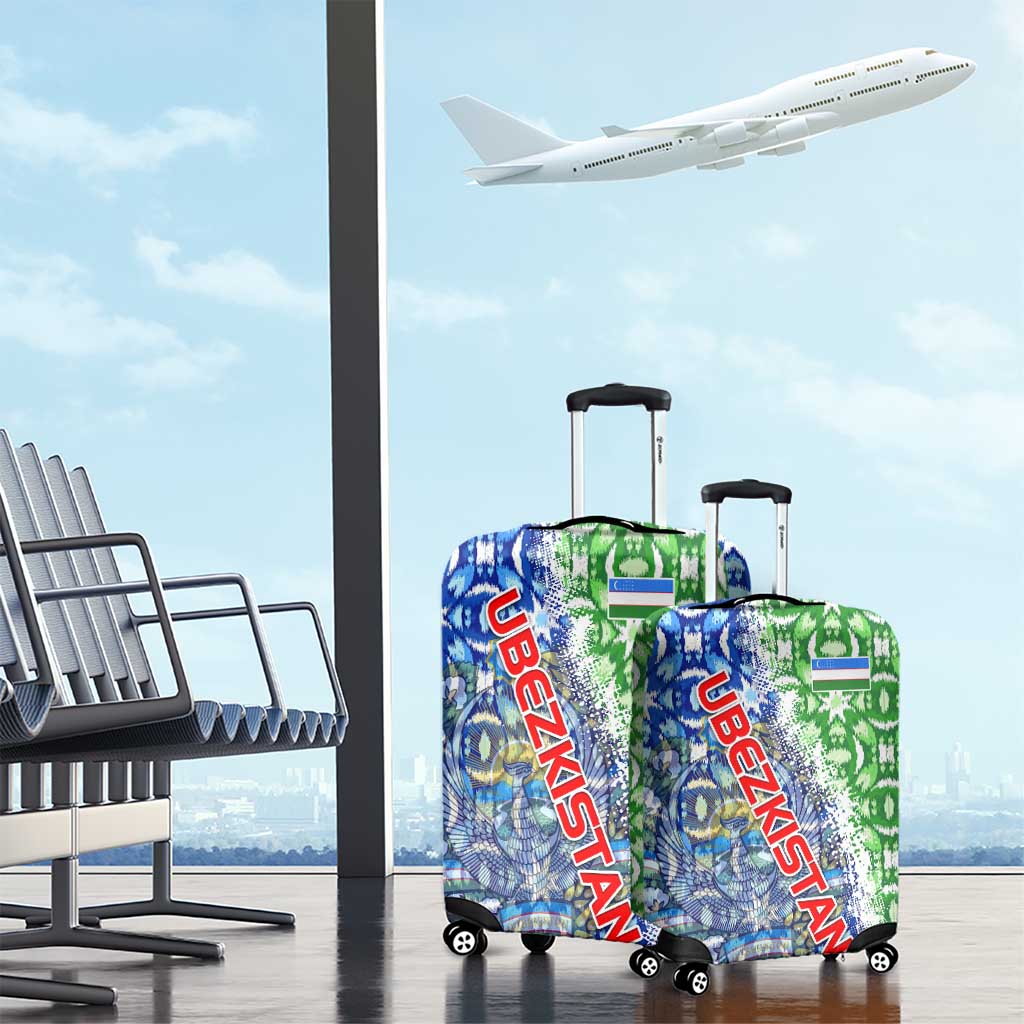 Uzbekistan Luggage Cover with Ikat Pattern and National Coat of Arms Design TS04