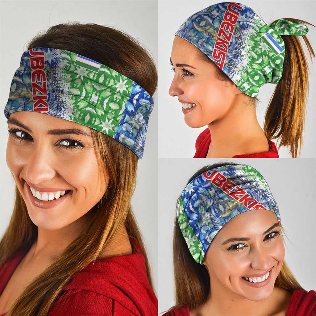 Uzbekistan Neck Gaiter with Ikat Pattern and National Coat of Arms Design TS04