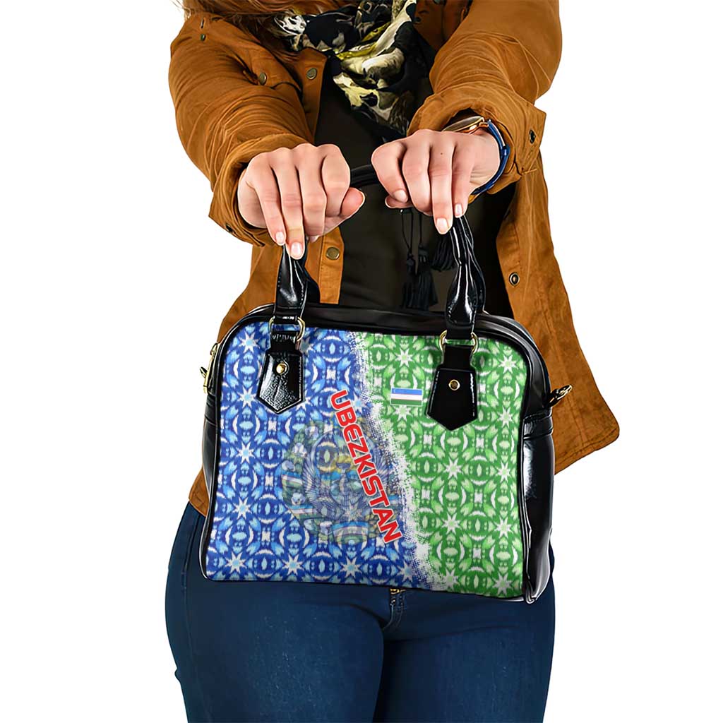 Uzbekistan Shoulder Handbag with Ikat Pattern and National Coat of Arms Design TS04