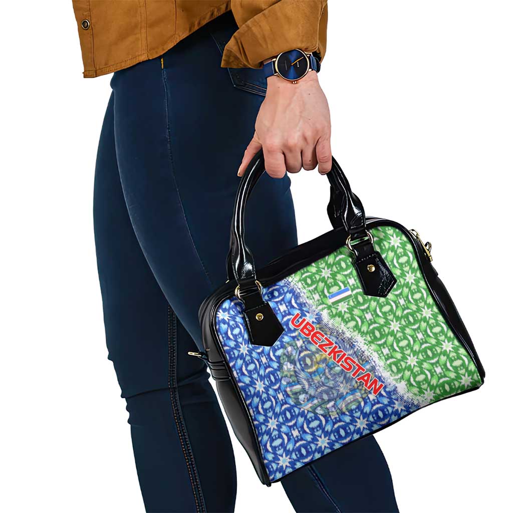 Uzbekistan Shoulder Handbag with Ikat Pattern and National Coat of Arms Design TS04