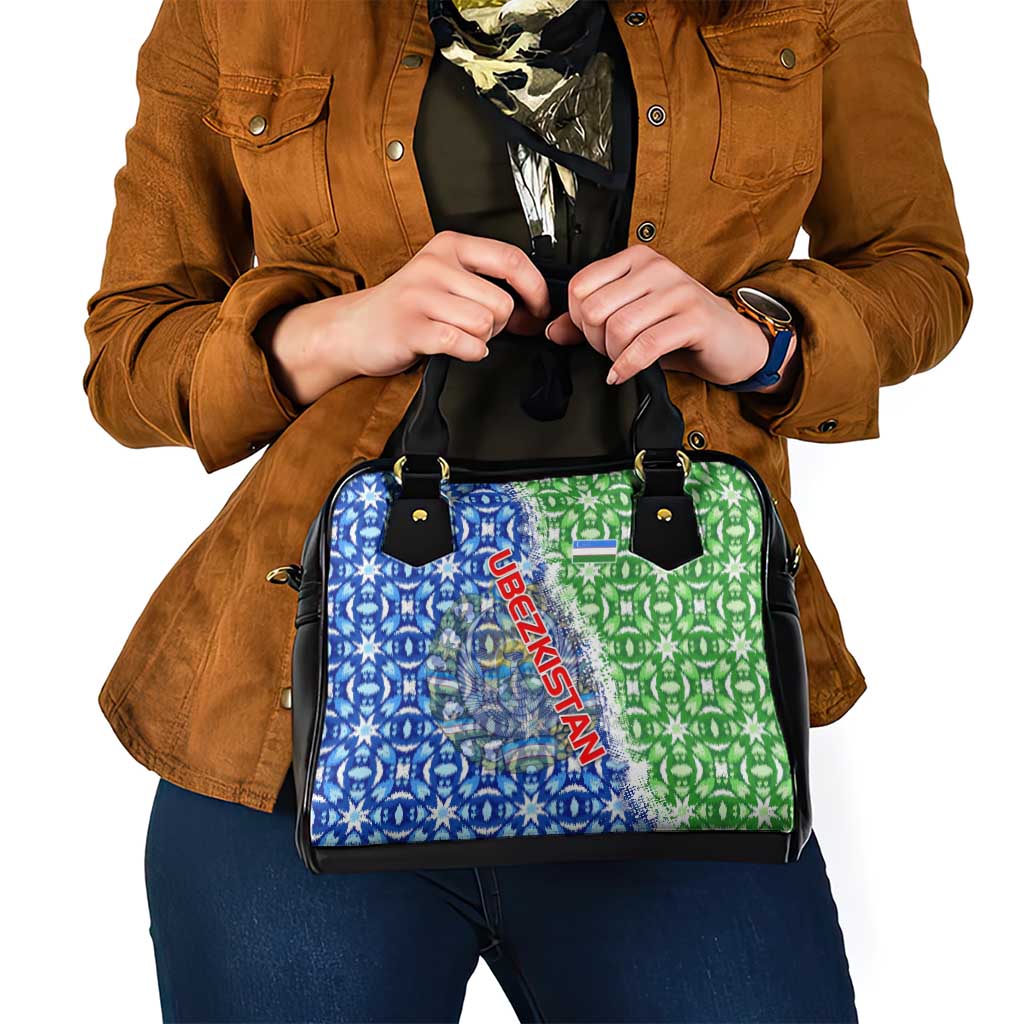 Uzbekistan Shoulder Handbag with Ikat Pattern and National Coat of Arms Design TS04