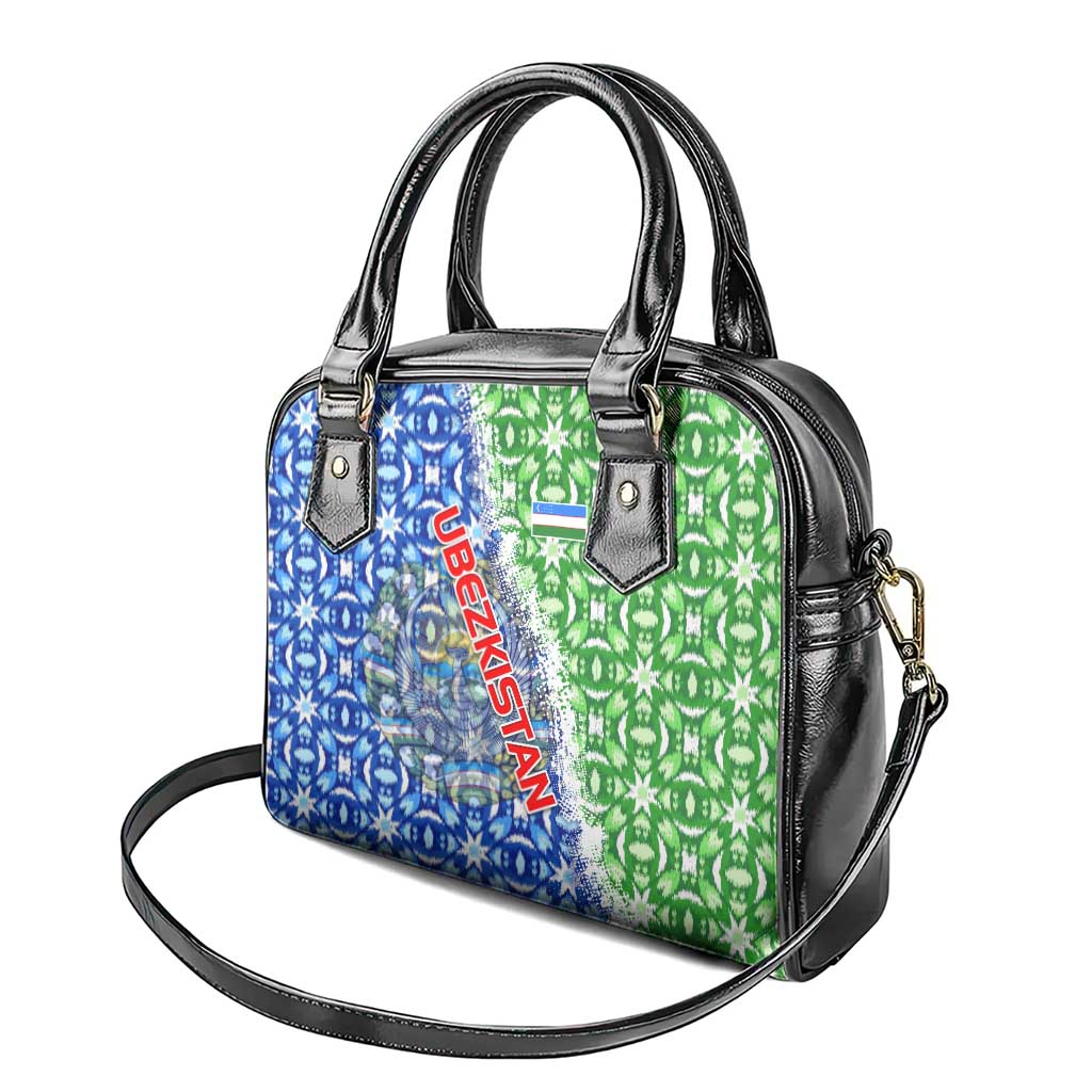 Uzbekistan Shoulder Handbag with Ikat Pattern and National Coat of Arms Design TS04