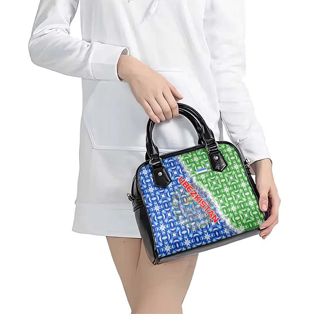 Uzbekistan Shoulder Handbag with Ikat Pattern and National Coat of Arms Design TS04