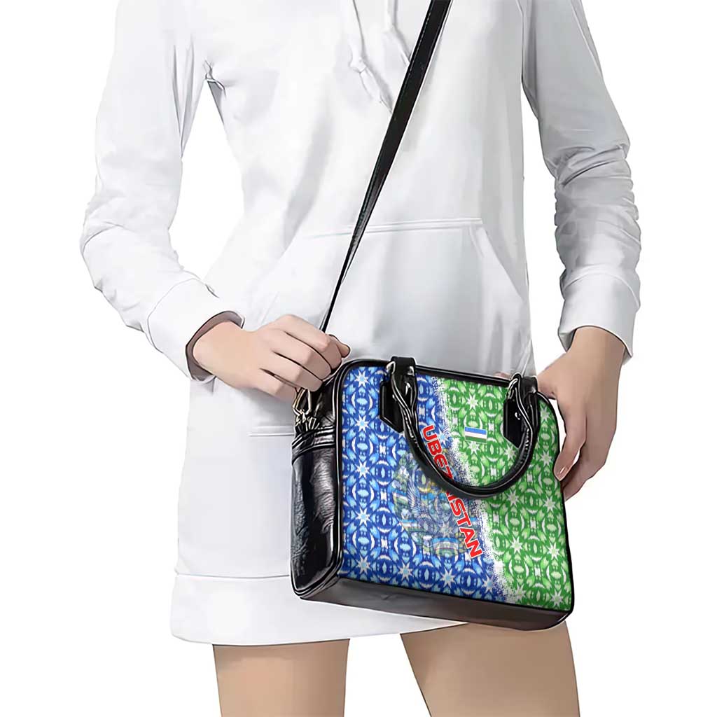Uzbekistan Shoulder Handbag with Ikat Pattern and National Coat of Arms Design TS04