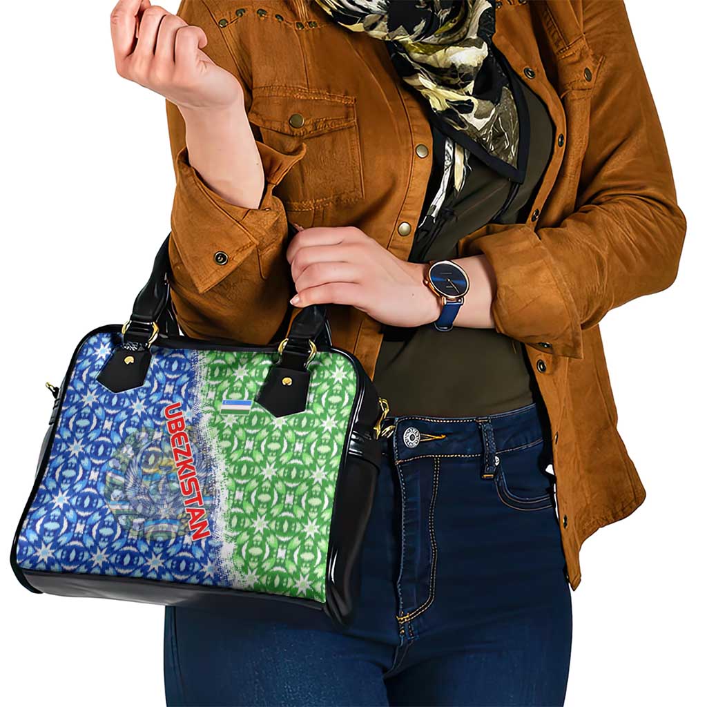 Uzbekistan Shoulder Handbag with Ikat Pattern and National Coat of Arms Design TS04