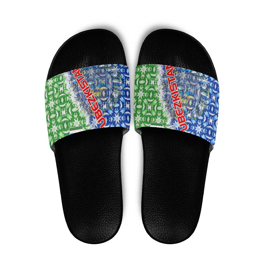 Uzbekistan Slide Sandals with Ikat Pattern and National Coat of Arms Design TS04