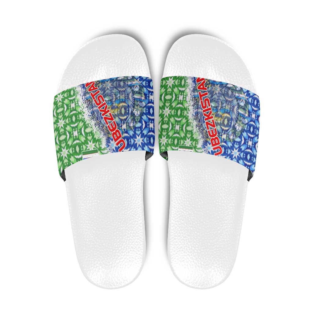 Uzbekistan Slide Sandals with Ikat Pattern and National Coat of Arms Design TS04