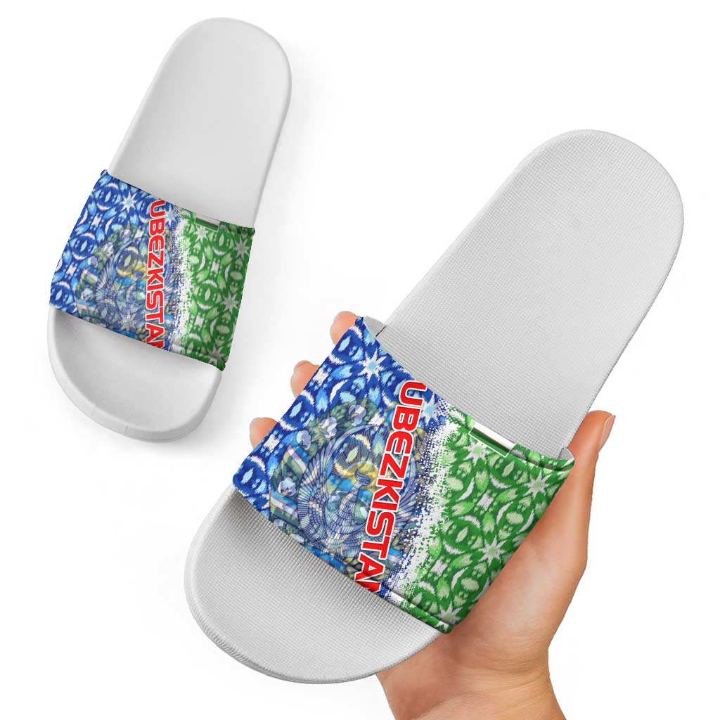 Uzbekistan Slide Sandals with Ikat Pattern and National Coat of Arms Design TS04