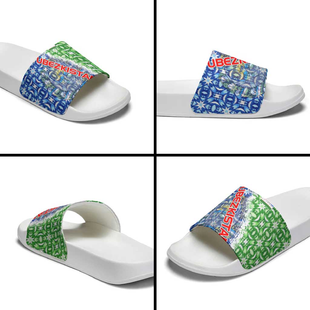 Uzbekistan Slide Sandals with Ikat Pattern and National Coat of Arms Design TS04