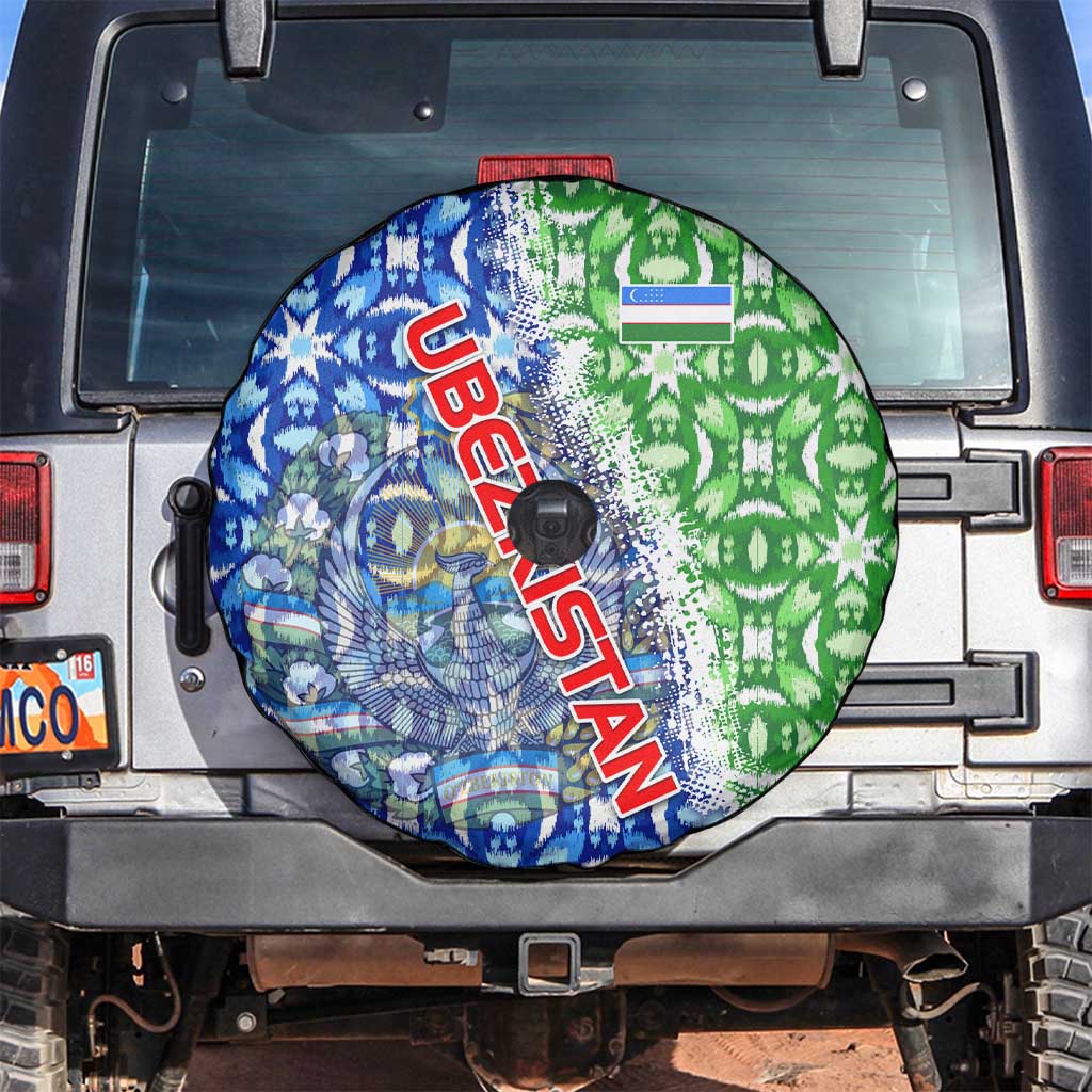Uzbekistan Spare Tire Cover with Ikat Pattern and National Coat of Arms Design TS04