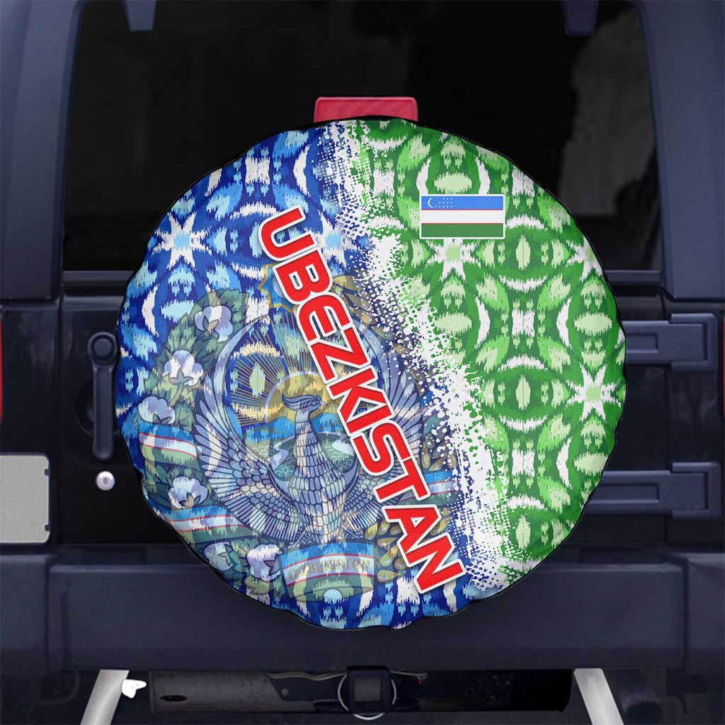 Uzbekistan Spare Tire Cover with Ikat Pattern and National Coat of Arms Design TS04