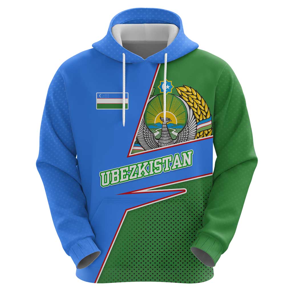 Uzbekistan Hoodie with National Coat of Arms and Modern Gradient Design TS04