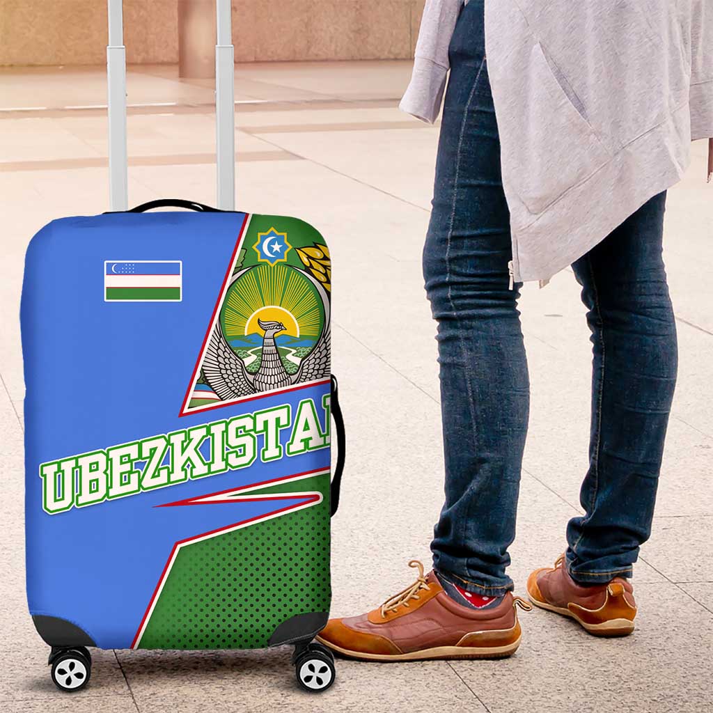Uzbekistan Luggage Cover with National Coat of Arms and Modern Gradient Design TS04