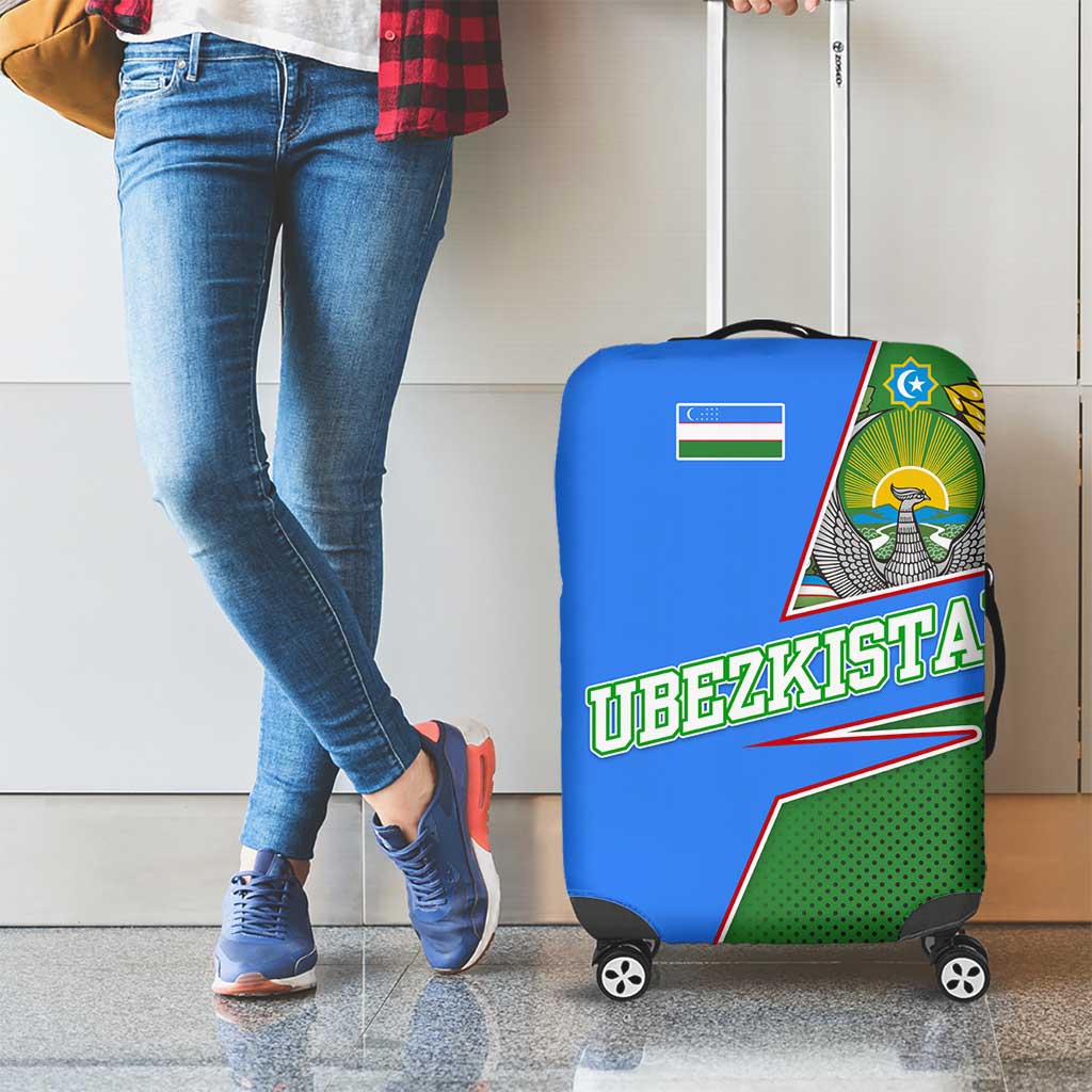 Uzbekistan Luggage Cover with National Coat of Arms and Modern Gradient Design TS04