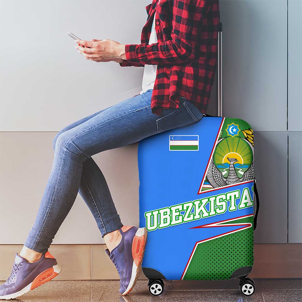 Uzbekistan Luggage Cover with National Coat of Arms and Modern Gradient Design TS04