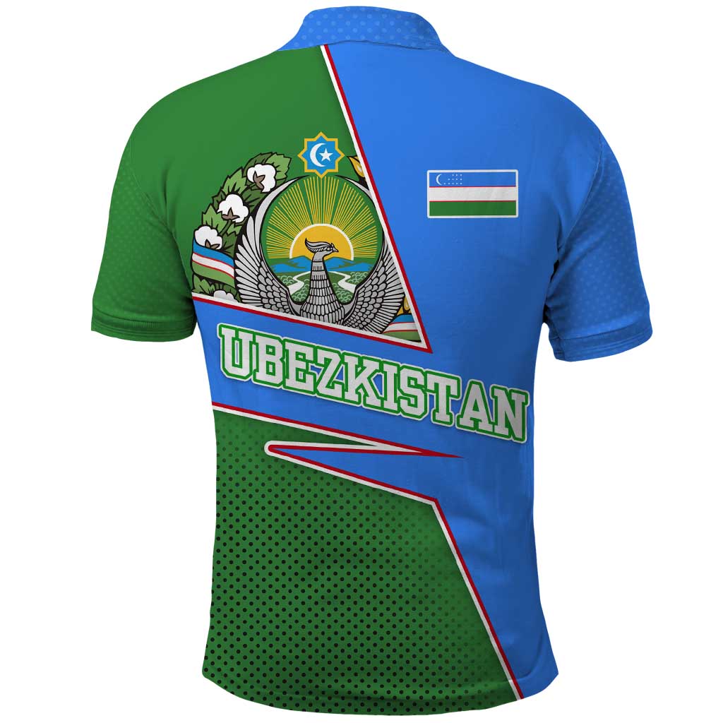 Uzbekistan Polo Shirt with National Coat of Arms and Modern Gradient Design TS04