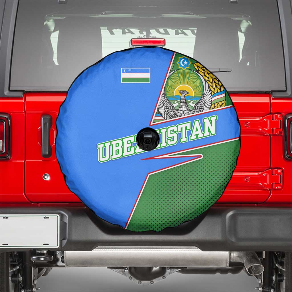 Uzbekistan Spare Tire Cover with National Coat of Arms and Modern Gradient Design TS04