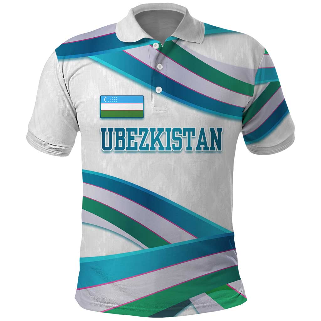 Uzbekistan Polo Shirt with Ribbon Wave Design TS04