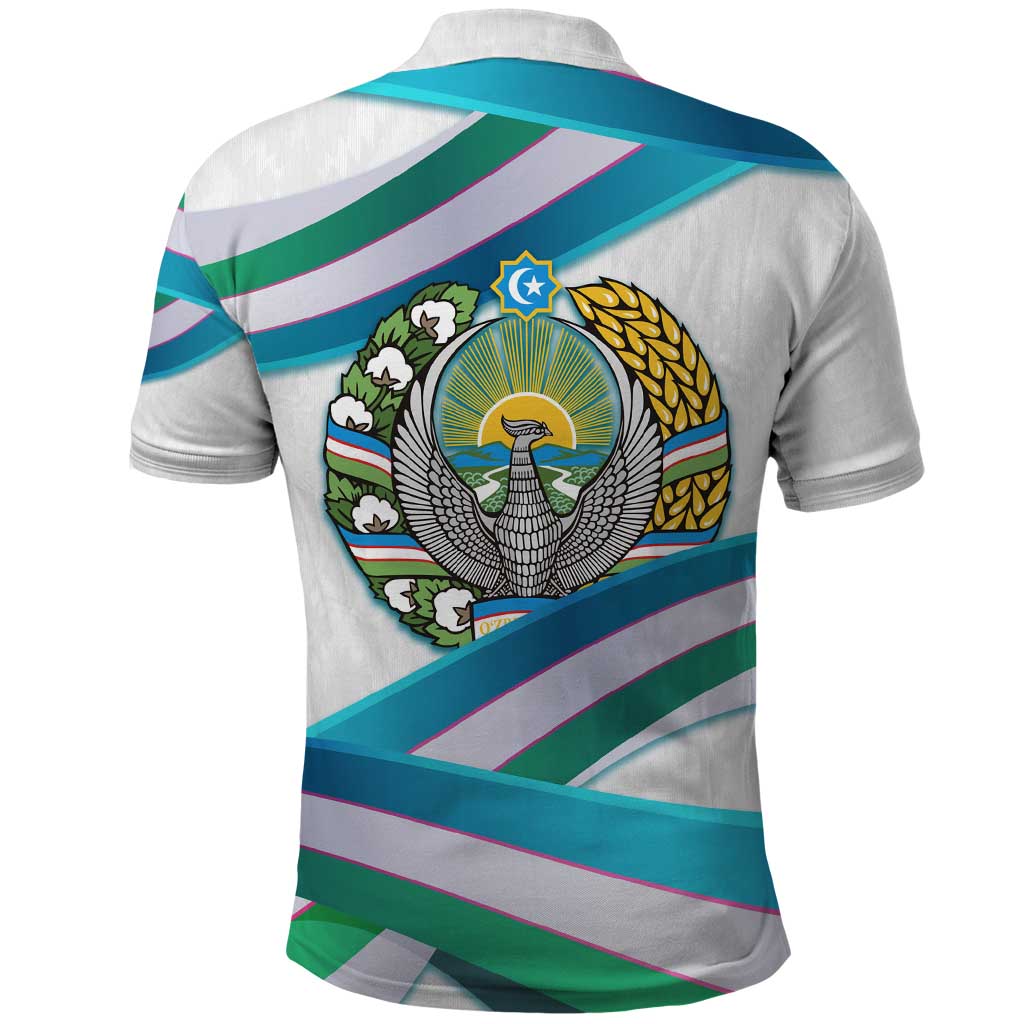 Uzbekistan Polo Shirt with Ribbon Wave Design TS04