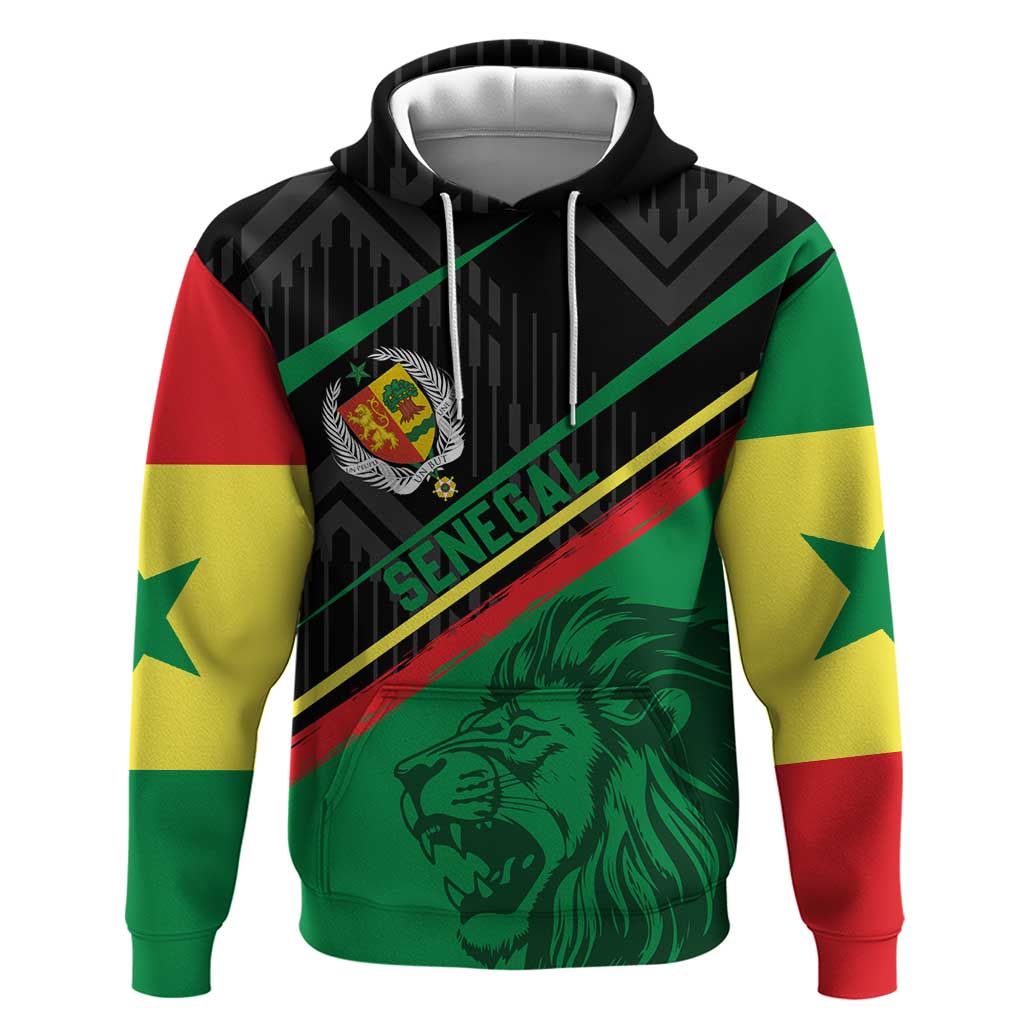 Custom Senegal Hoodie Lion Graphic, National Flag, Fiery Soccer Ball - Bold African Pride Design TS04