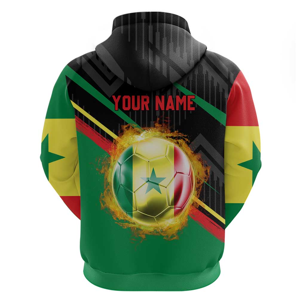 Custom Senegal Hoodie Lion Graphic, National Flag, Fiery Soccer Ball - Bold African Pride Design TS04