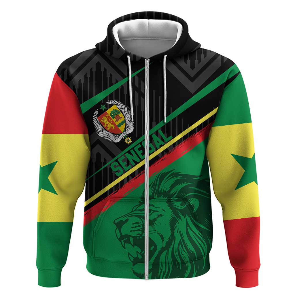 Custom Senegal Hoodie Lion Graphic, National Flag, Fiery Soccer Ball - Bold African Pride Design TS04