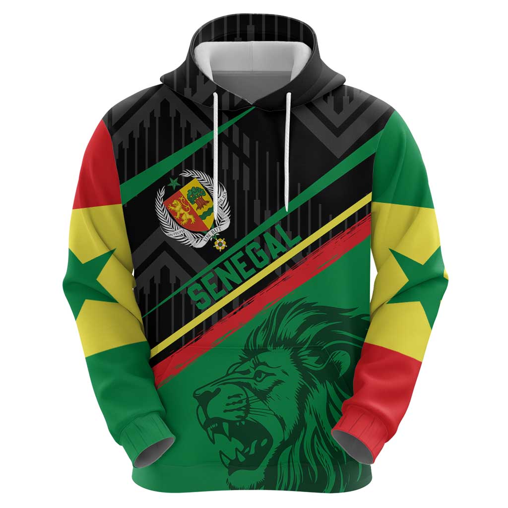 Custom Senegal Hoodie Lion Graphic, National Flag, Fiery Soccer Ball - Bold African Pride Design TS04
