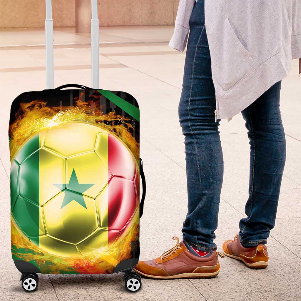 Custom Senegal Luggage Cover Lion Graphic, National Flag, Fiery Soccer Ball - Bold African Pride Design TS04