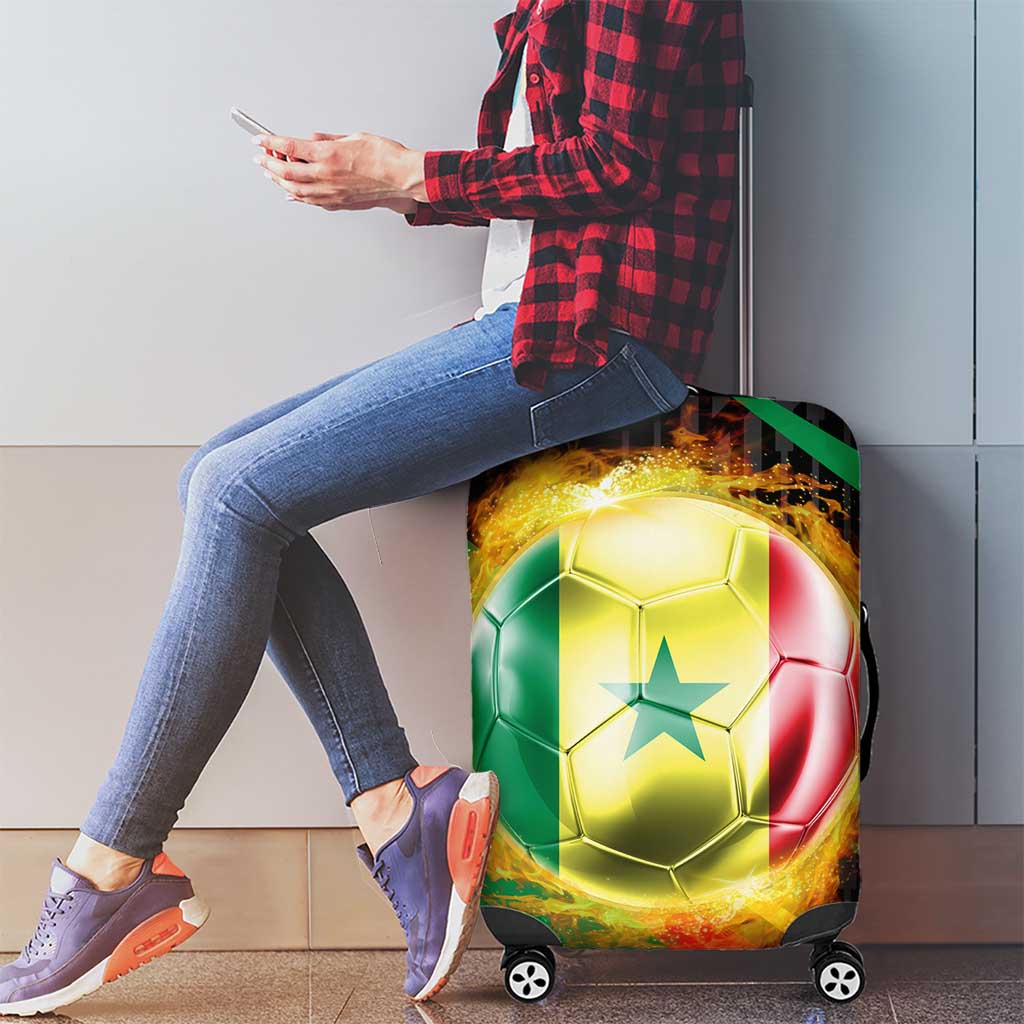 Custom Senegal Luggage Cover Lion Graphic, National Flag, Fiery Soccer Ball - Bold African Pride Design TS04