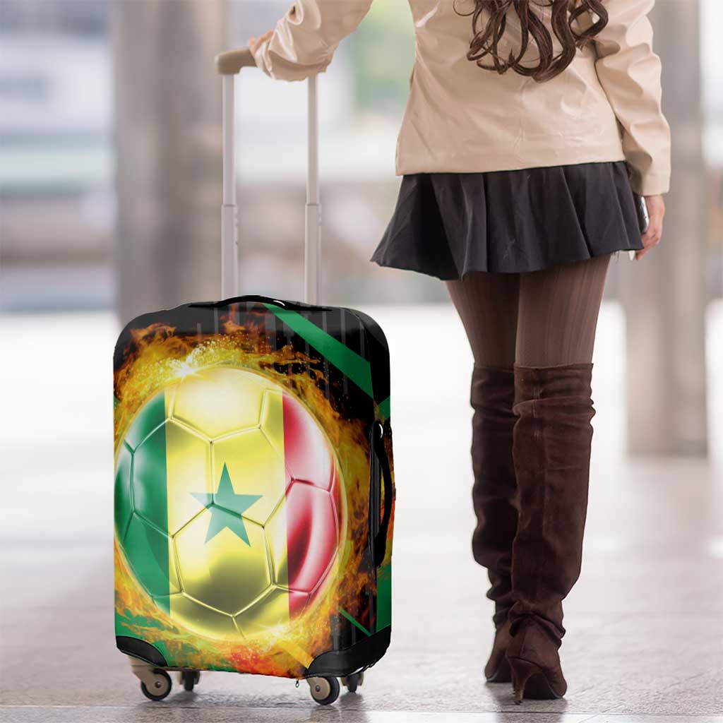 Custom Senegal Luggage Cover Lion Graphic, National Flag, Fiery Soccer Ball - Bold African Pride Design TS04