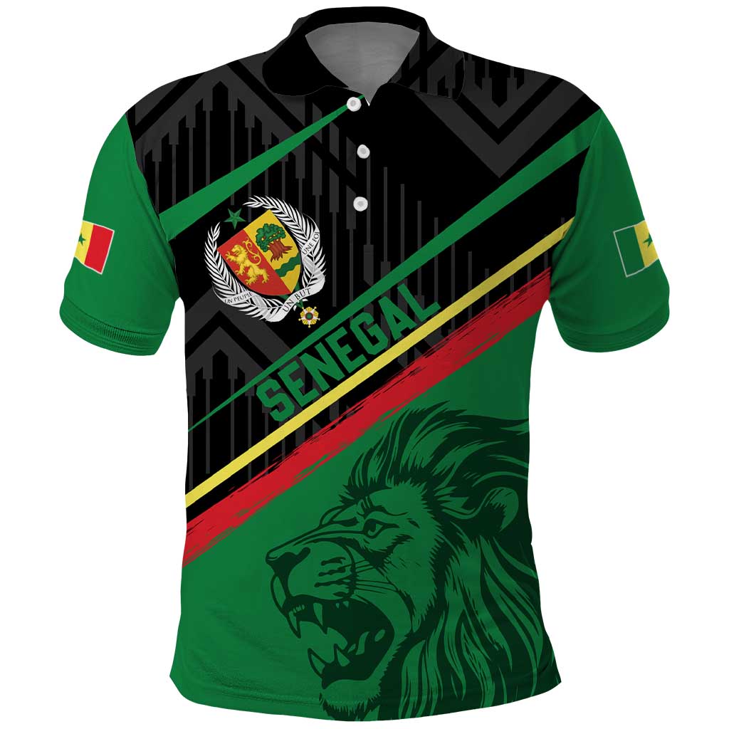 Custom Senegal Polo Shirt Lion Graphic, National Flag, Fiery Soccer Ball - Bold African Pride Design TS04