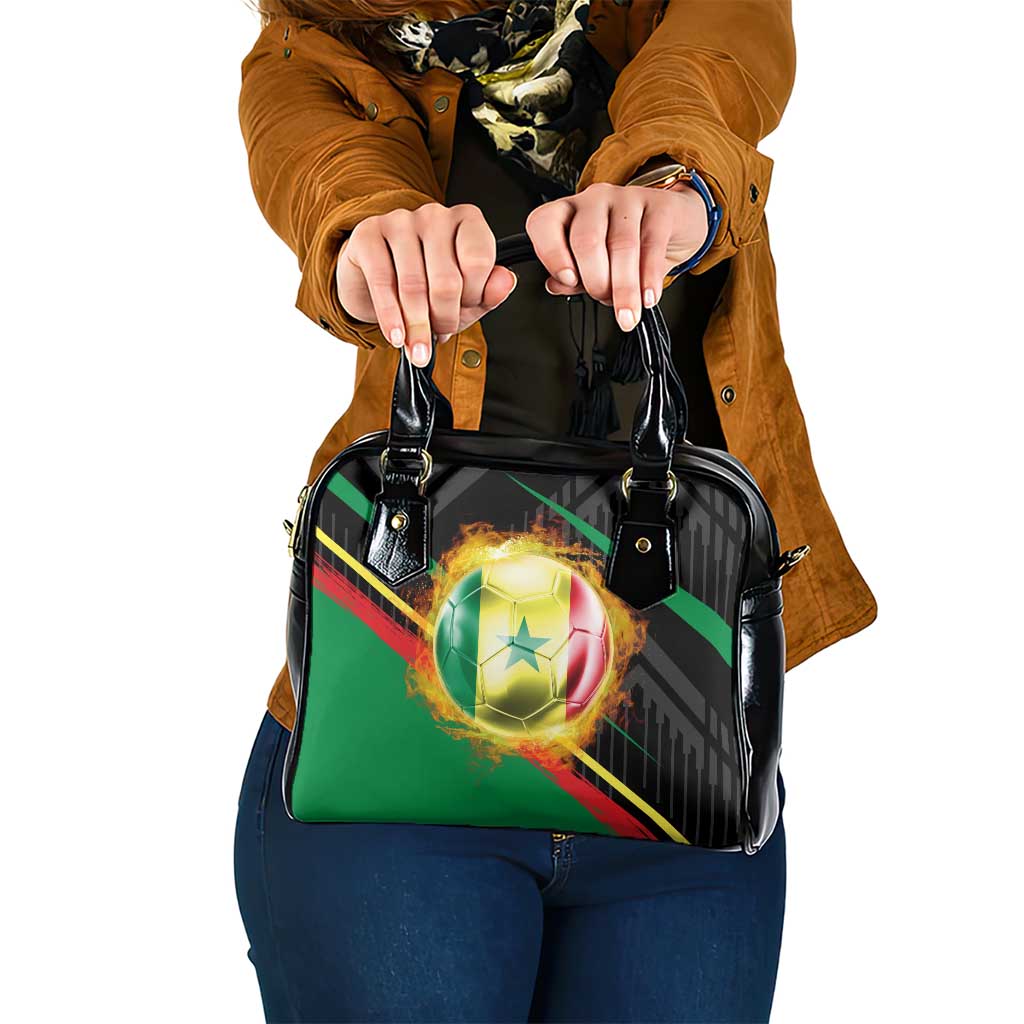 Custom Senegal Shoulder Handbag Lion Graphic, National Flag, Fiery Soccer Ball - Bold African Pride Design TS04