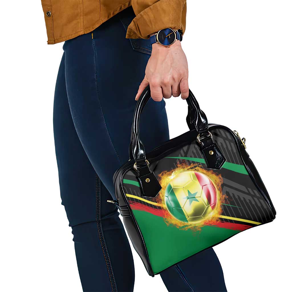Custom Senegal Shoulder Handbag Lion Graphic, National Flag, Fiery Soccer Ball - Bold African Pride Design TS04