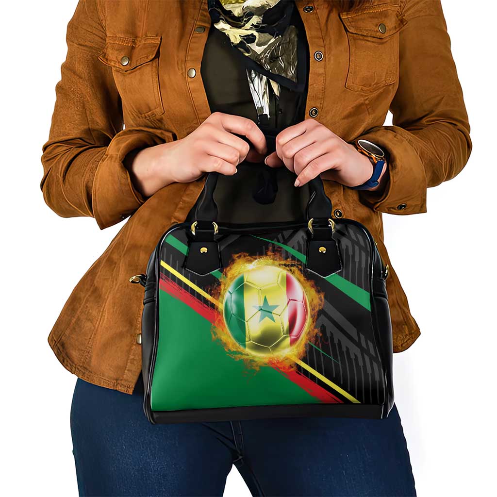 Custom Senegal Shoulder Handbag Lion Graphic, National Flag, Fiery Soccer Ball - Bold African Pride Design TS04