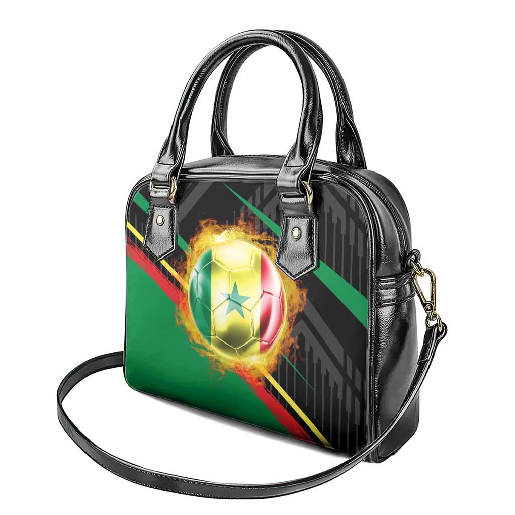 Custom Senegal Shoulder Handbag Lion Graphic, National Flag, Fiery Soccer Ball - Bold African Pride Design TS04