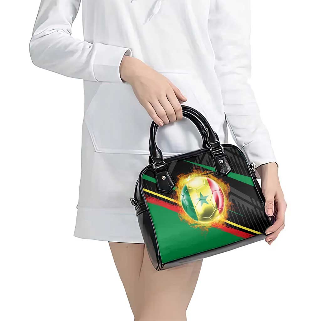 Custom Senegal Shoulder Handbag Lion Graphic, National Flag, Fiery Soccer Ball - Bold African Pride Design TS04