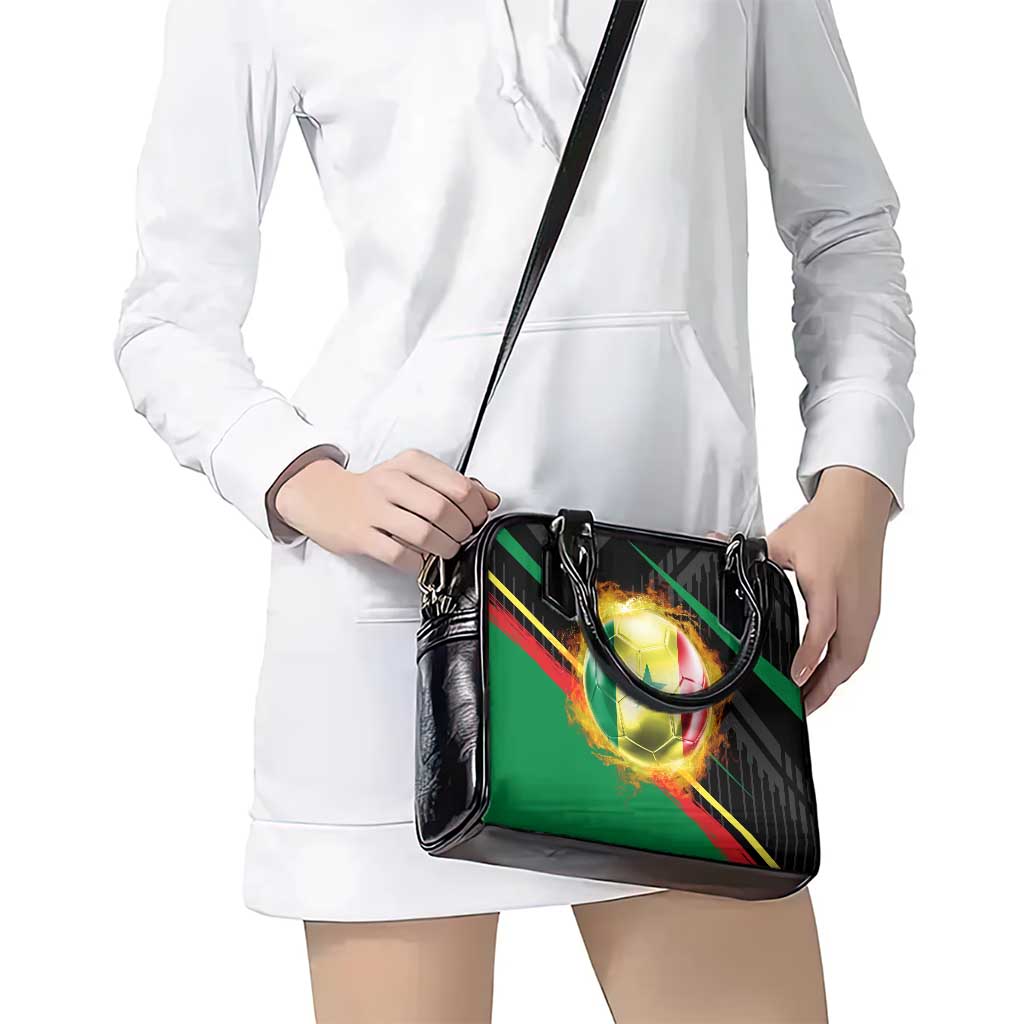 Custom Senegal Shoulder Handbag Lion Graphic, National Flag, Fiery Soccer Ball - Bold African Pride Design TS04