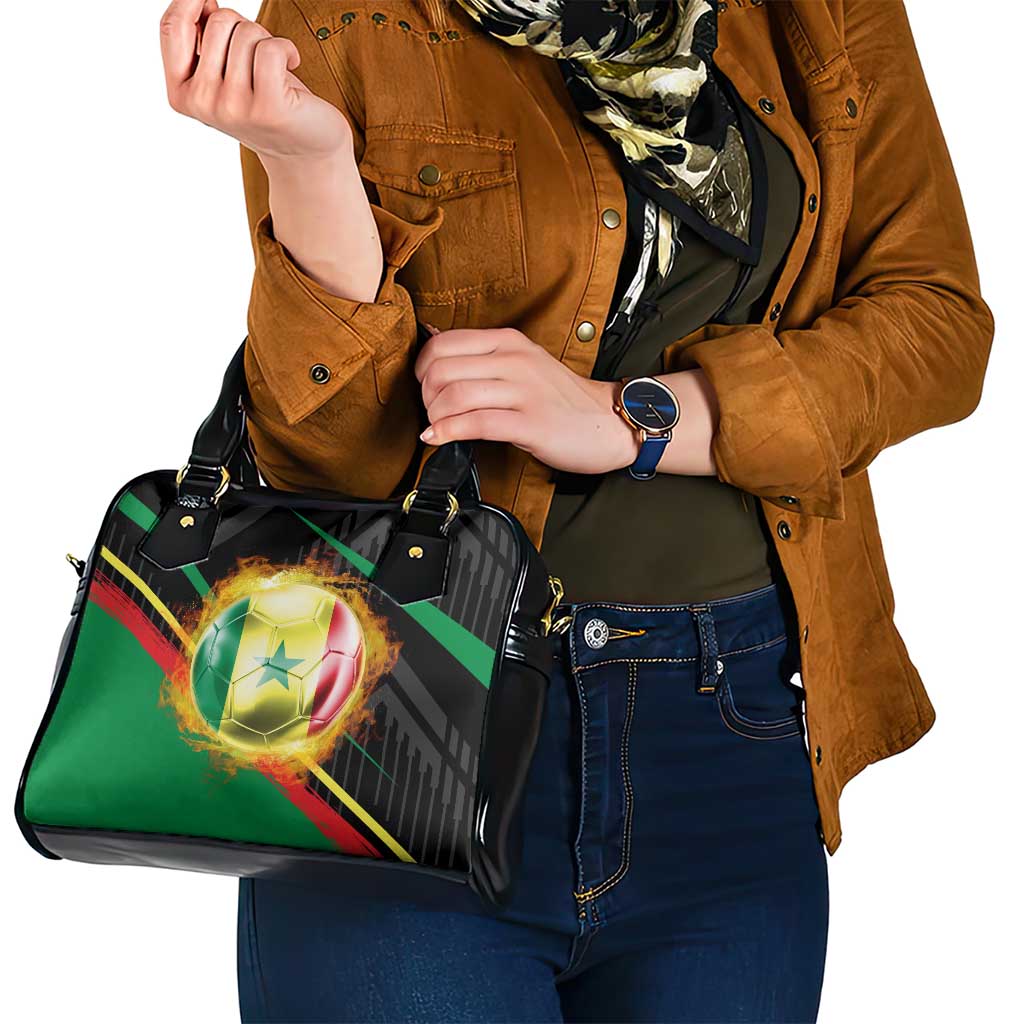 Custom Senegal Shoulder Handbag Lion Graphic, National Flag, Fiery Soccer Ball - Bold African Pride Design TS04