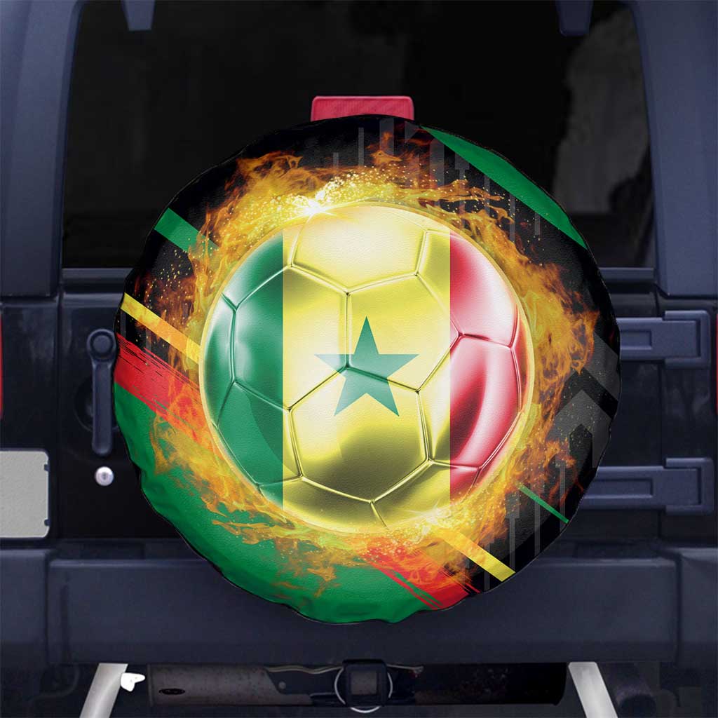 Custom Senegal Spare Tire Cover Lion Graphic, National Flag, Fiery Soccer Ball - Bold African Pride Design TS04
