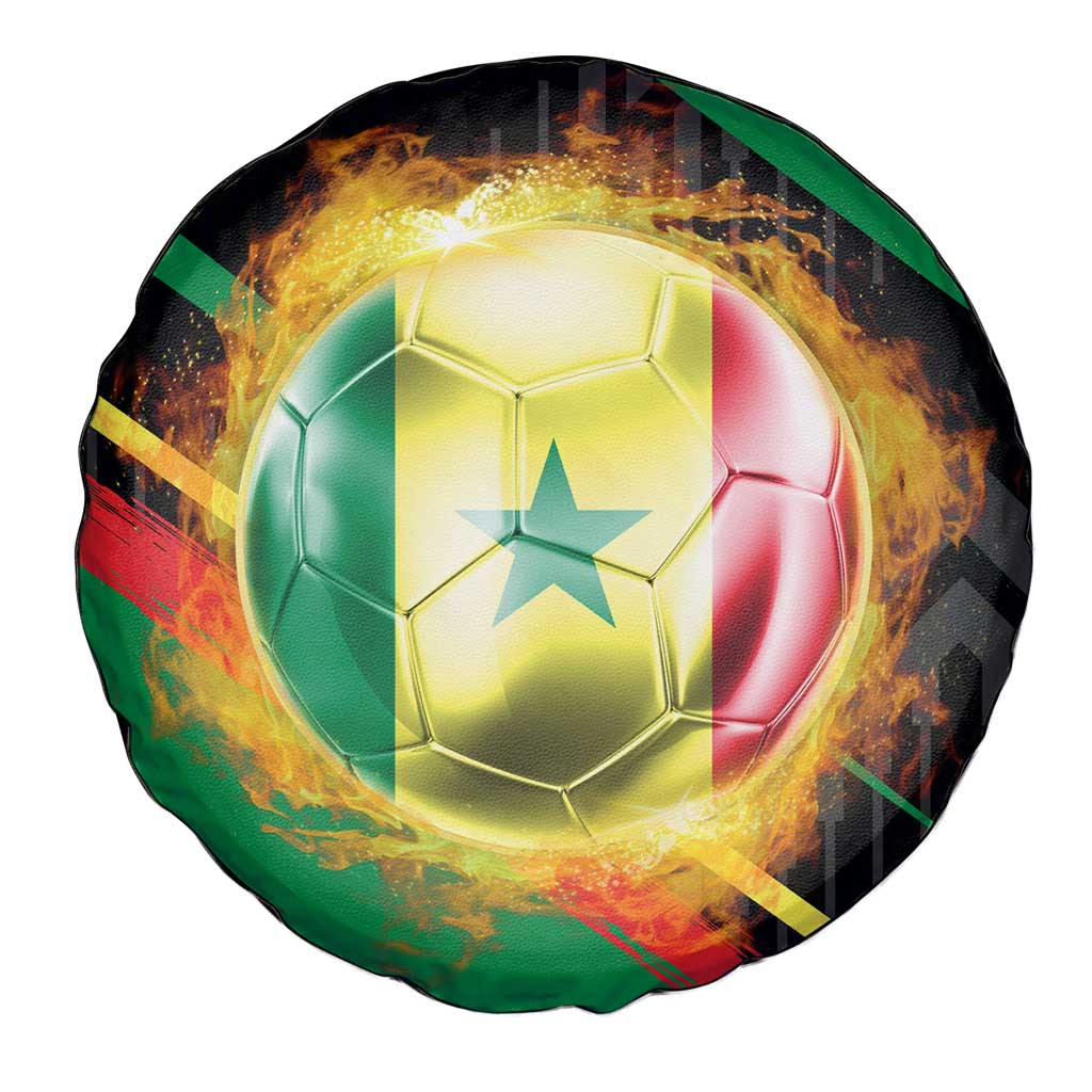 Custom Senegal Spare Tire Cover Lion Graphic, National Flag, Fiery Soccer Ball - Bold African Pride Design TS04