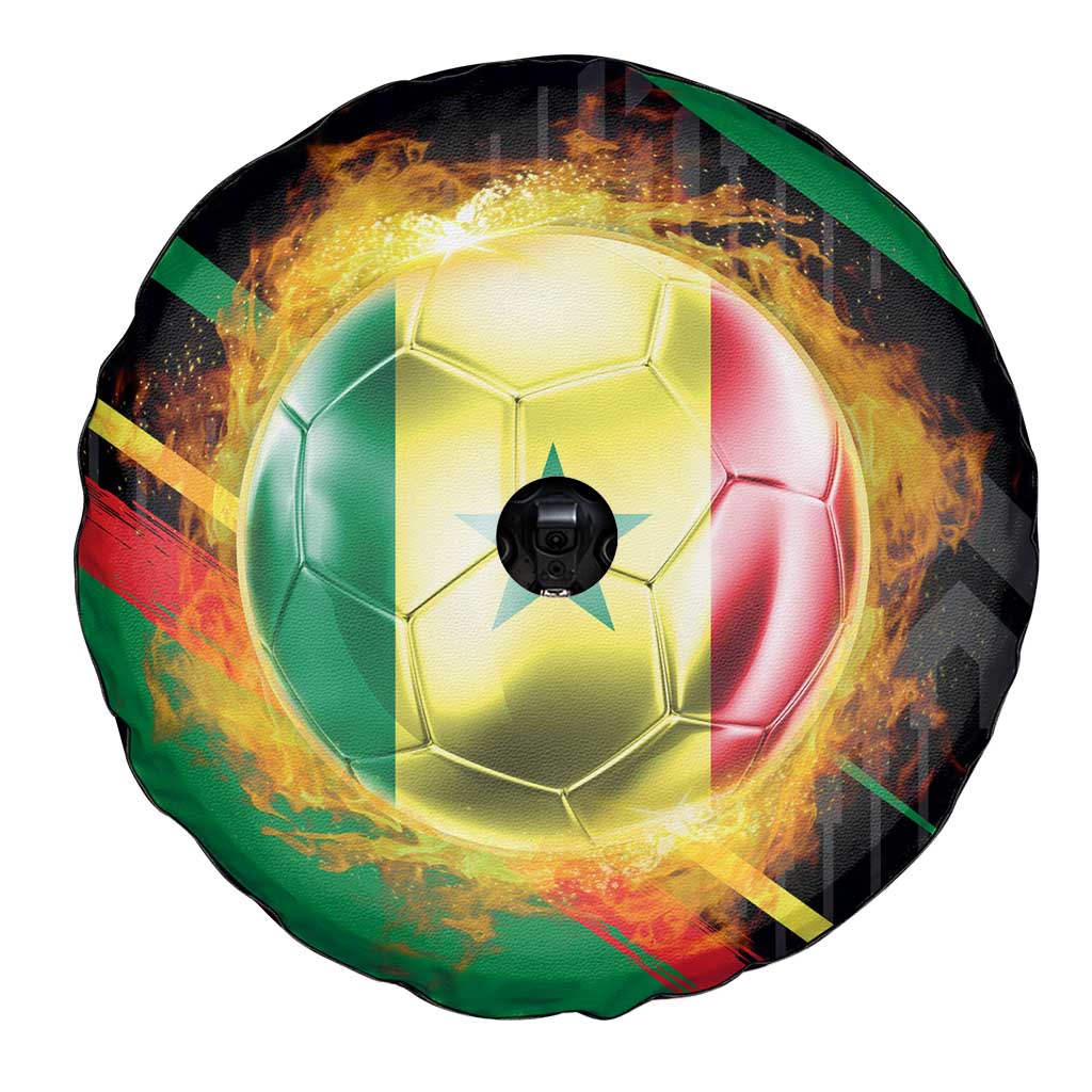 Custom Senegal Spare Tire Cover Lion Graphic, National Flag, Fiery Soccer Ball - Bold African Pride Design TS04