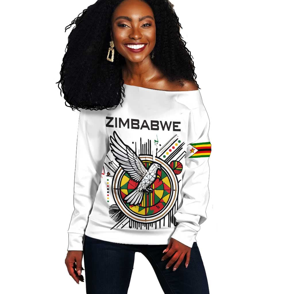 Spirit of Zimbabwe Off Shoulder Sweater Flag Colors and Symbol of Peace TS04