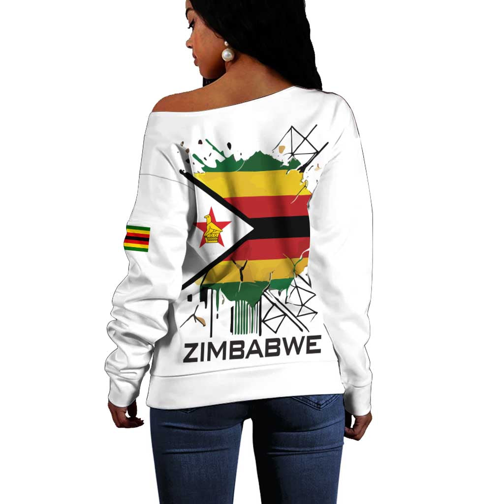Spirit of Zimbabwe Off Shoulder Sweater Flag Colors and Symbol of Peace TS04